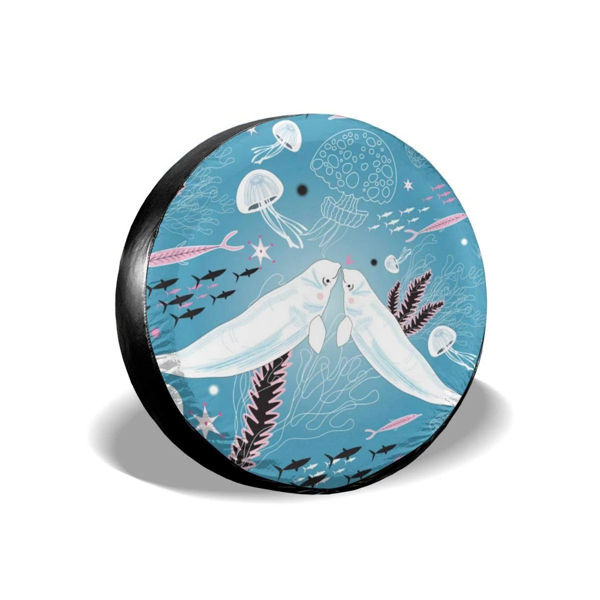 

Valentines Day White Whale Lovers Car Tire Cover Protective Cover Water Proof Universal Spare Wheel Tire Cover For Travel ...