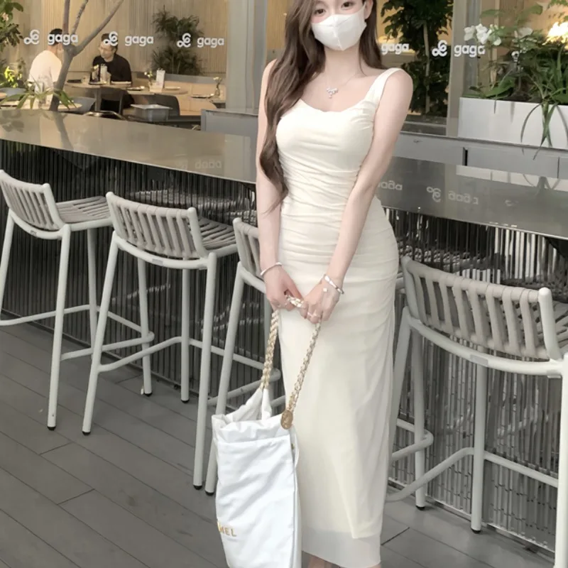 High Cold Yujie Sle Beautiful Skirt High-Grade Slim fit Flattering Figure Sheath Mesh Sling Dress Women Summer