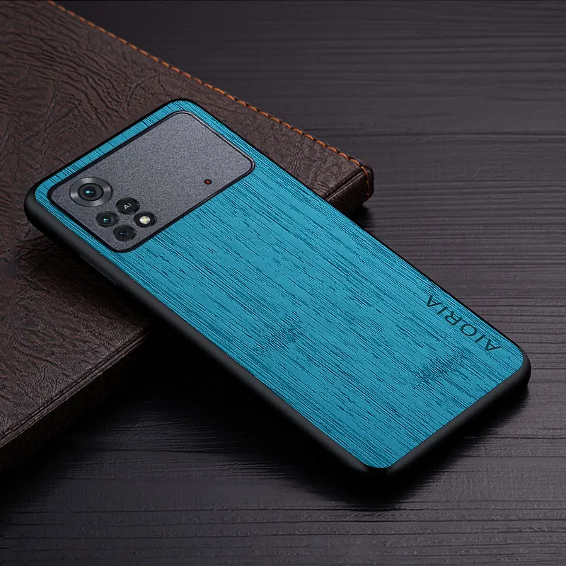 case for poco m4 pro 4g 6 43 funda bamboo wood pattern leather phone cover luxury coque for xiaomi poco m4 pro case capa free global shipping