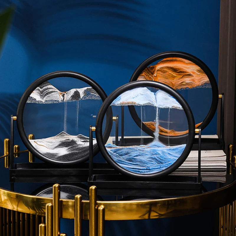 

Moving Sand Art Picture Round Glass 3D Hourglass Deep Sea Sandscape In Motion Display Flowing Sand Frame 7/10/12inch home Decor