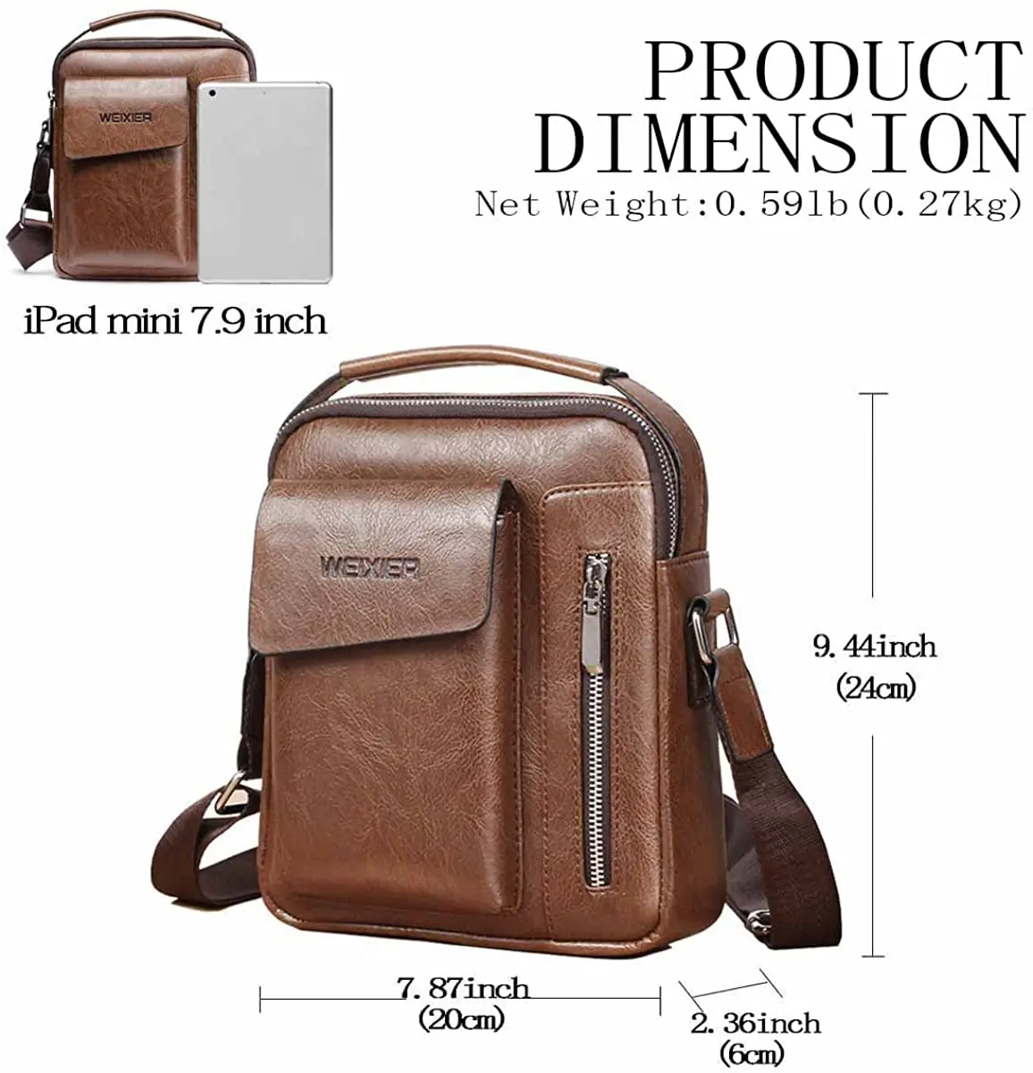 Small Crossbody Bag for Mens Leather Shoulder Bags Handbag Travel for Man Purse Sport Hiking Business Brown