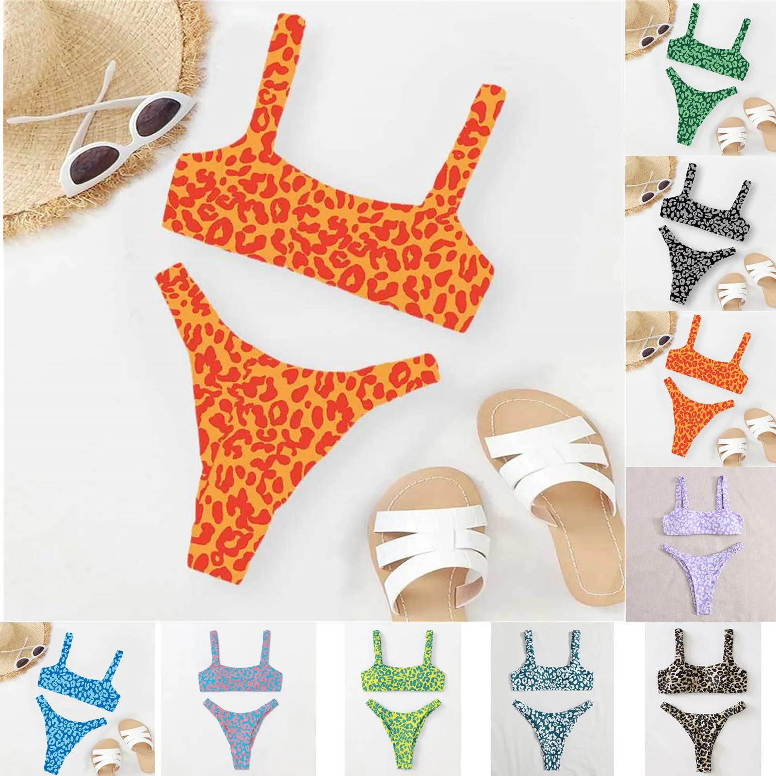 

Бикини раздельное с высокой талией и леопардовым принтом