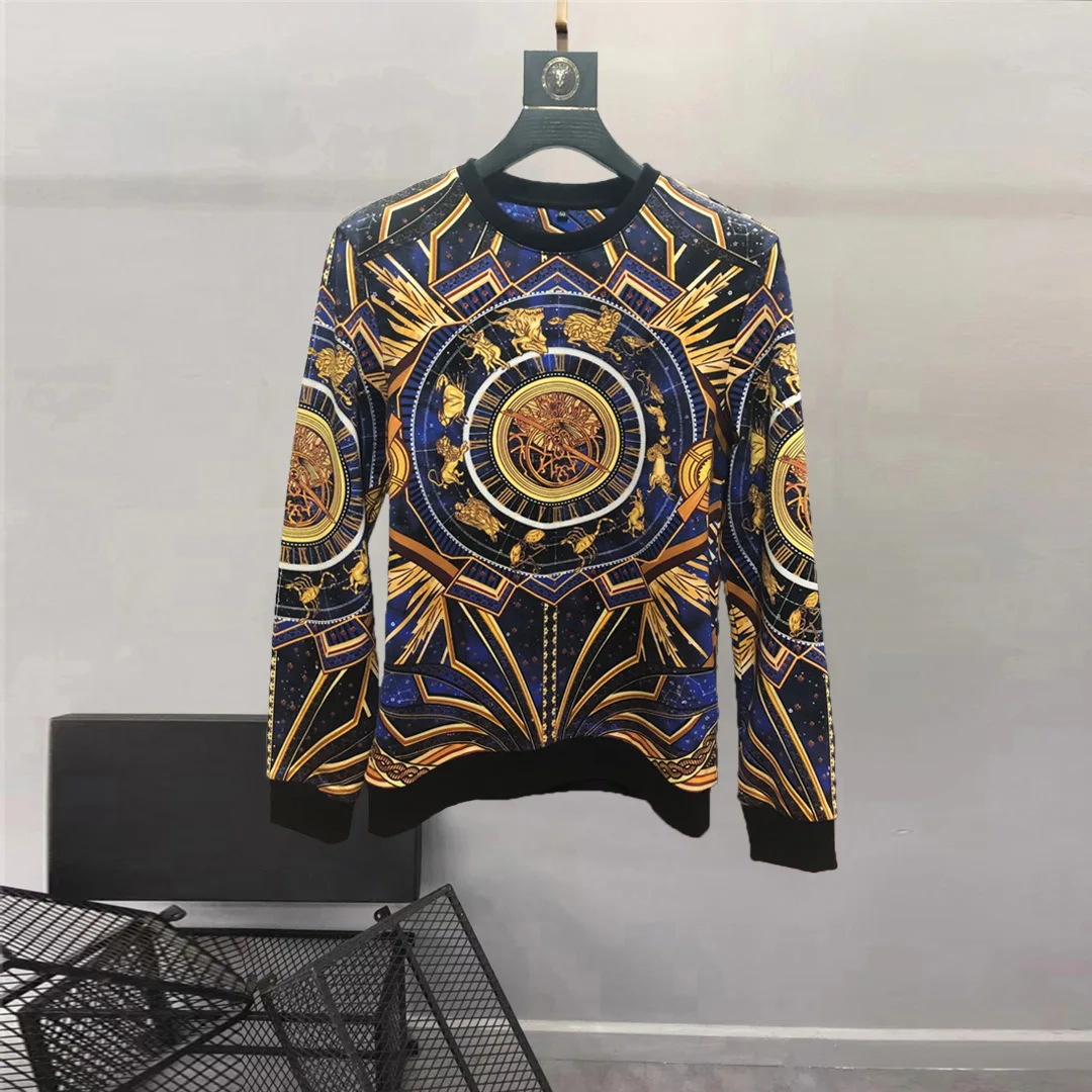 

European and American men's wear summer 2022 new Long sleeves vintage court print Fashionable round neck hoodies
