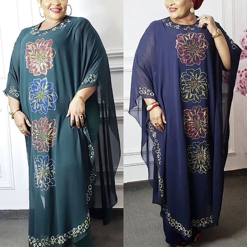 

Nigeria Turkey Caftan Dress African Dresses for Women 2022 Traditional Ramada Abaya Muslim Diamond Boubou Robe Femme Clothes 2PC