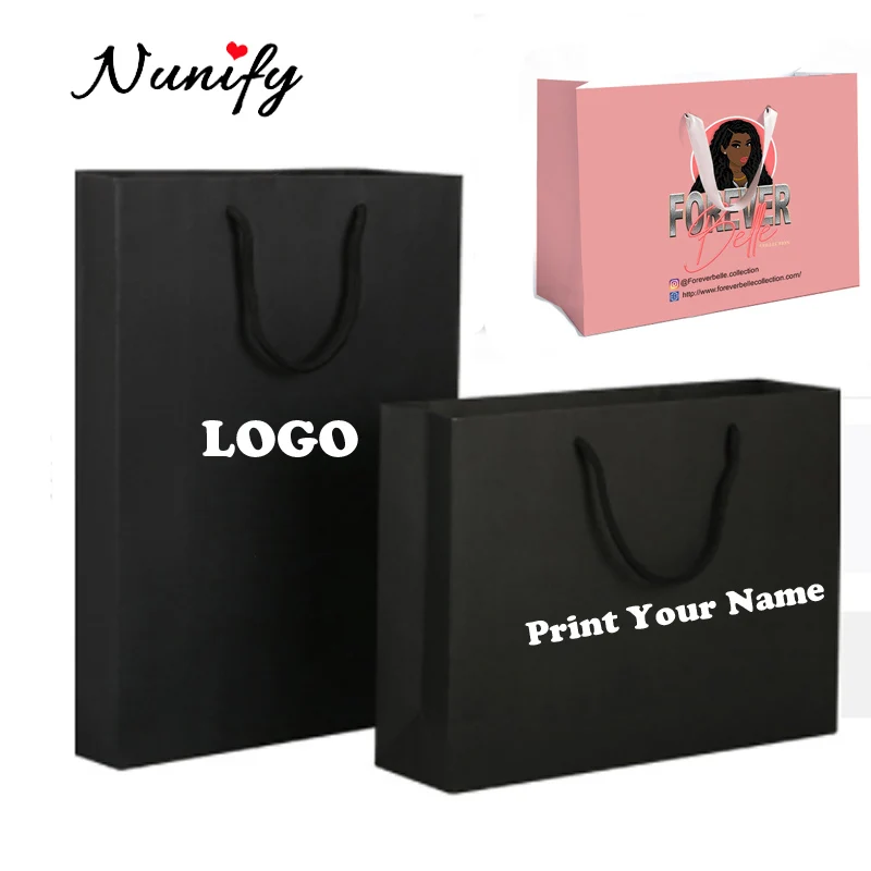 Customize Colorful Paper Package Bag With Handles Wholesale Custom Printed Paper Bags With Logo Black Hair Bag Wig Accessories
