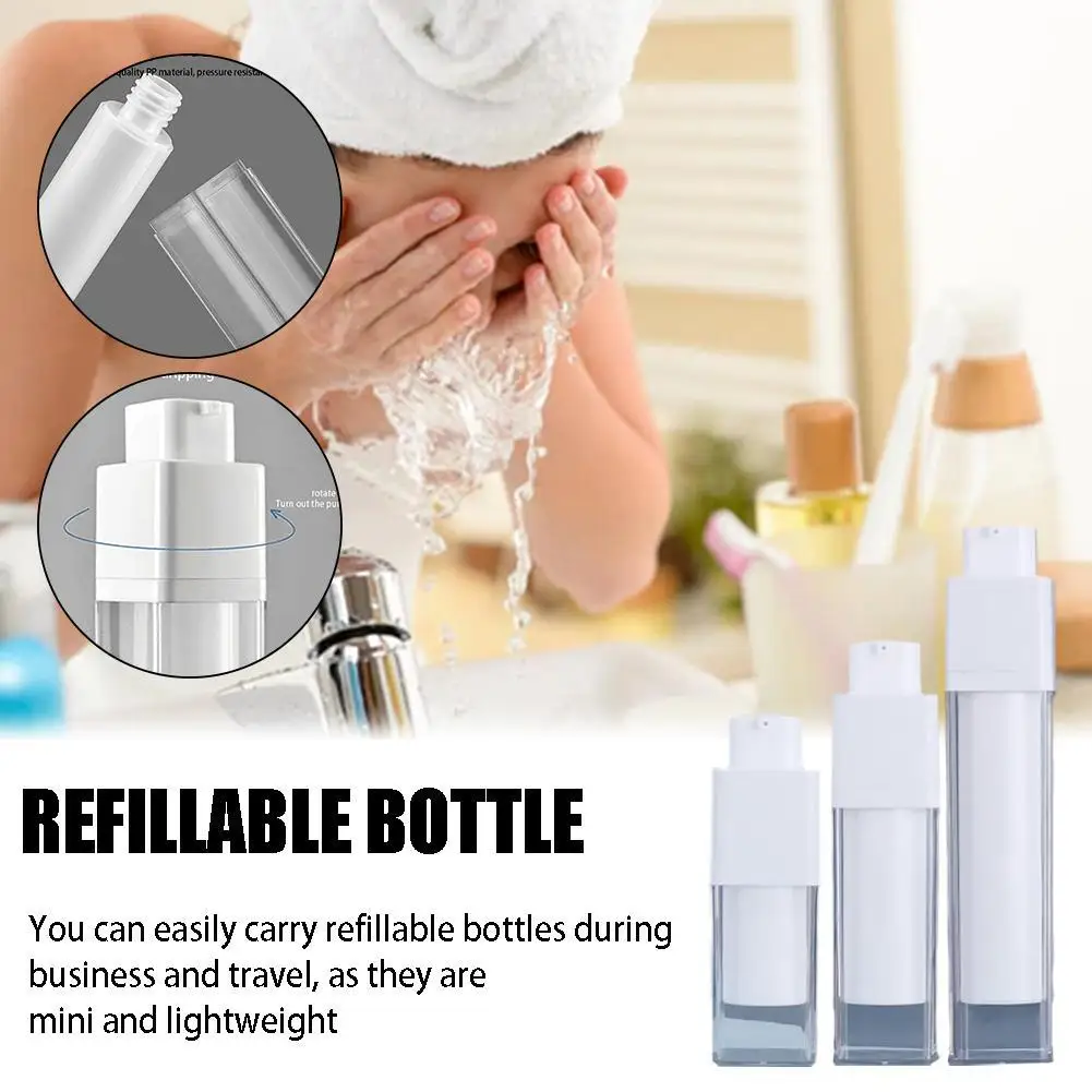 

1PCS 15ml 30ml 50ml Airless Pump Rotate Cosmetic Container Frosted Double-layer Thickened Square Lotion Empty Airless Bottle