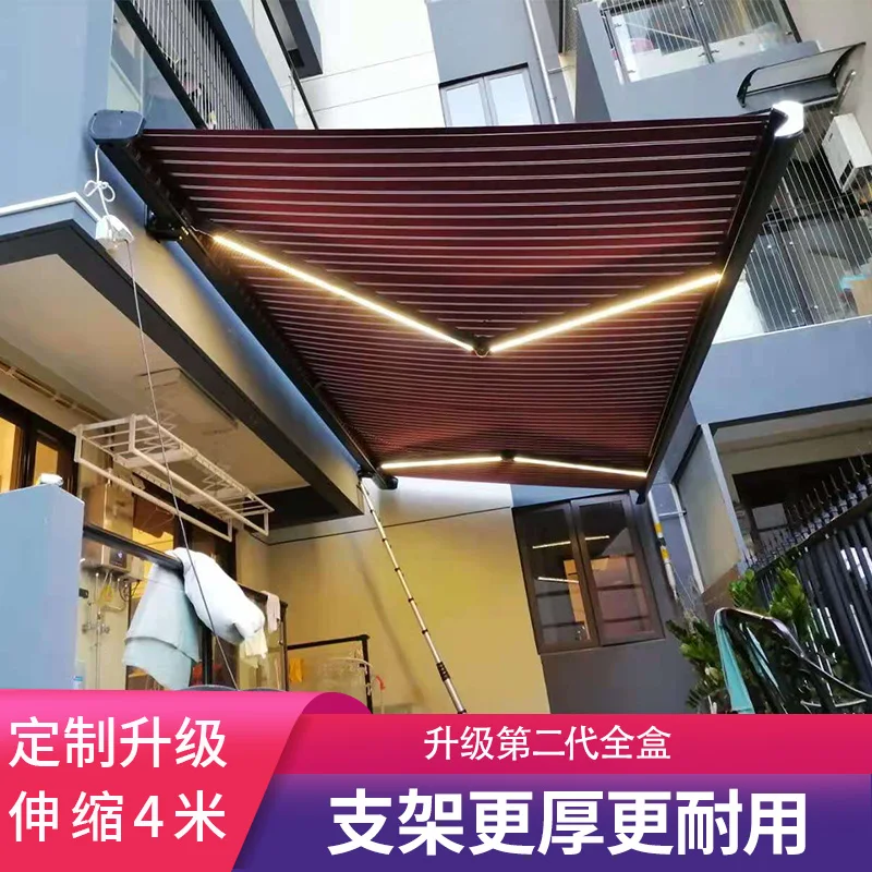 

Full-box awning electric villa courtyard awning retractable outdoor aluminum alloy home balcony awning in the early morning