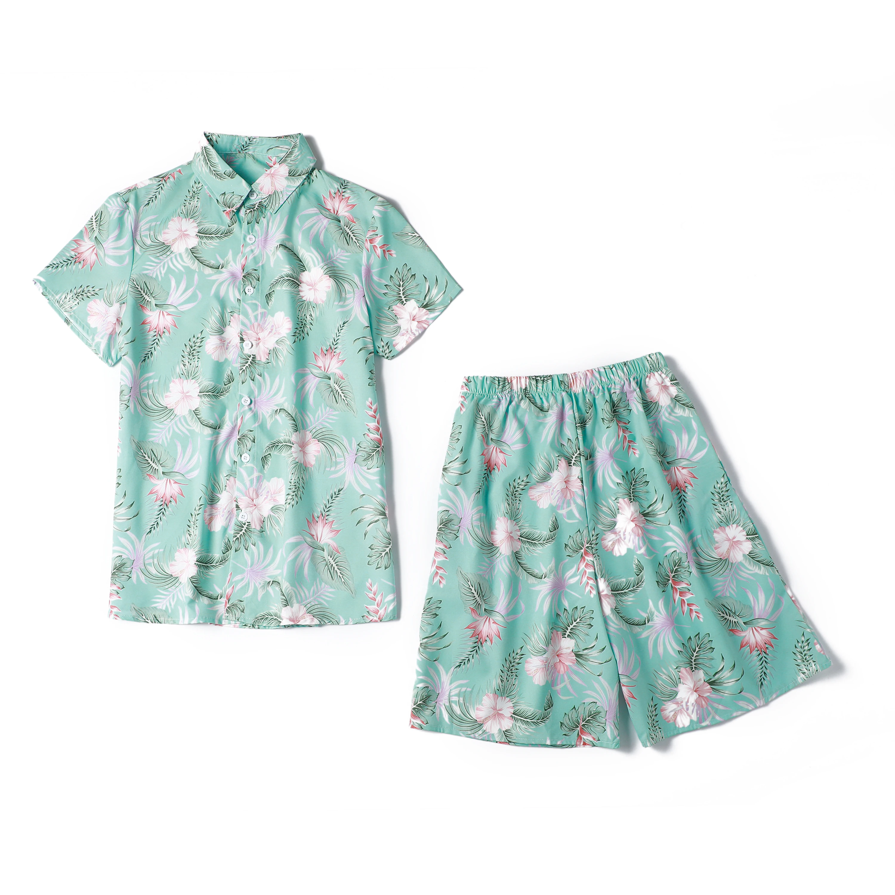 2023 Summer Beach Style Loose Shirt Hawaii Casual Suit Men's Printed 2 Piece Set