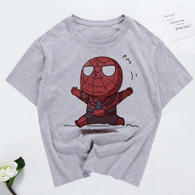Spiderman Kawaii Graphic Print T-shirt Women Harajuku Aesthetics Gray Tops Tshirt Tee 2022 New Summer Fashion Y2k Female T Shirt images - 6