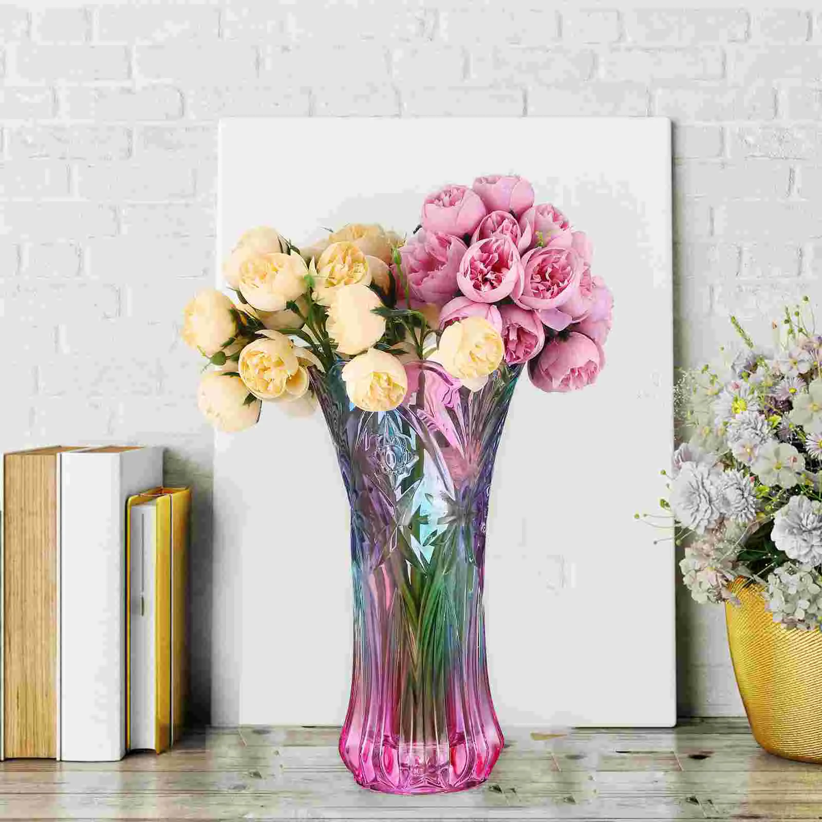 

Vase Flower Vases Flowers Crystal Decorative Desktop Decor Large Home Clear Colorful Contemporary Rainbow Table Container