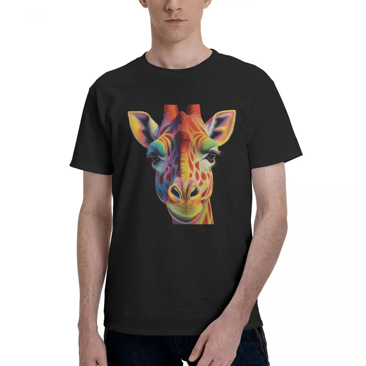 

Giraffe T Shirt Colored Cartoon Pencil Art Cool Cotton T-Shirt Short Sleeve Custom Funny Tee Shirt Original Plus Size Tops