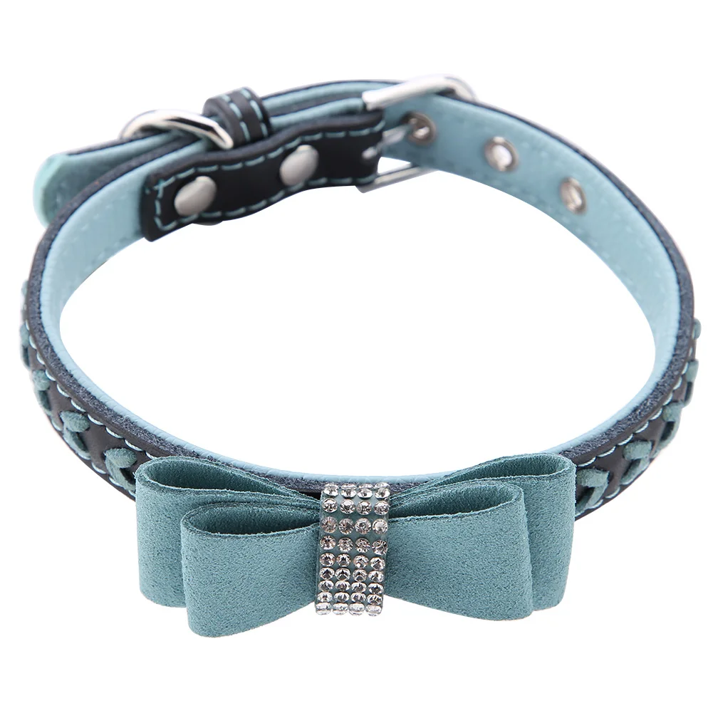 

Bow Tie Rhinestone Studded Dog Collar Soft PU Pet Necklaces