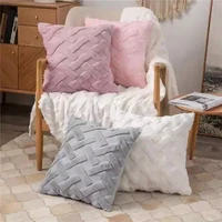 solid color pink grey cushion cover 45x45cm soft geometric bay window home decoration square pillowcase plush throw pillows