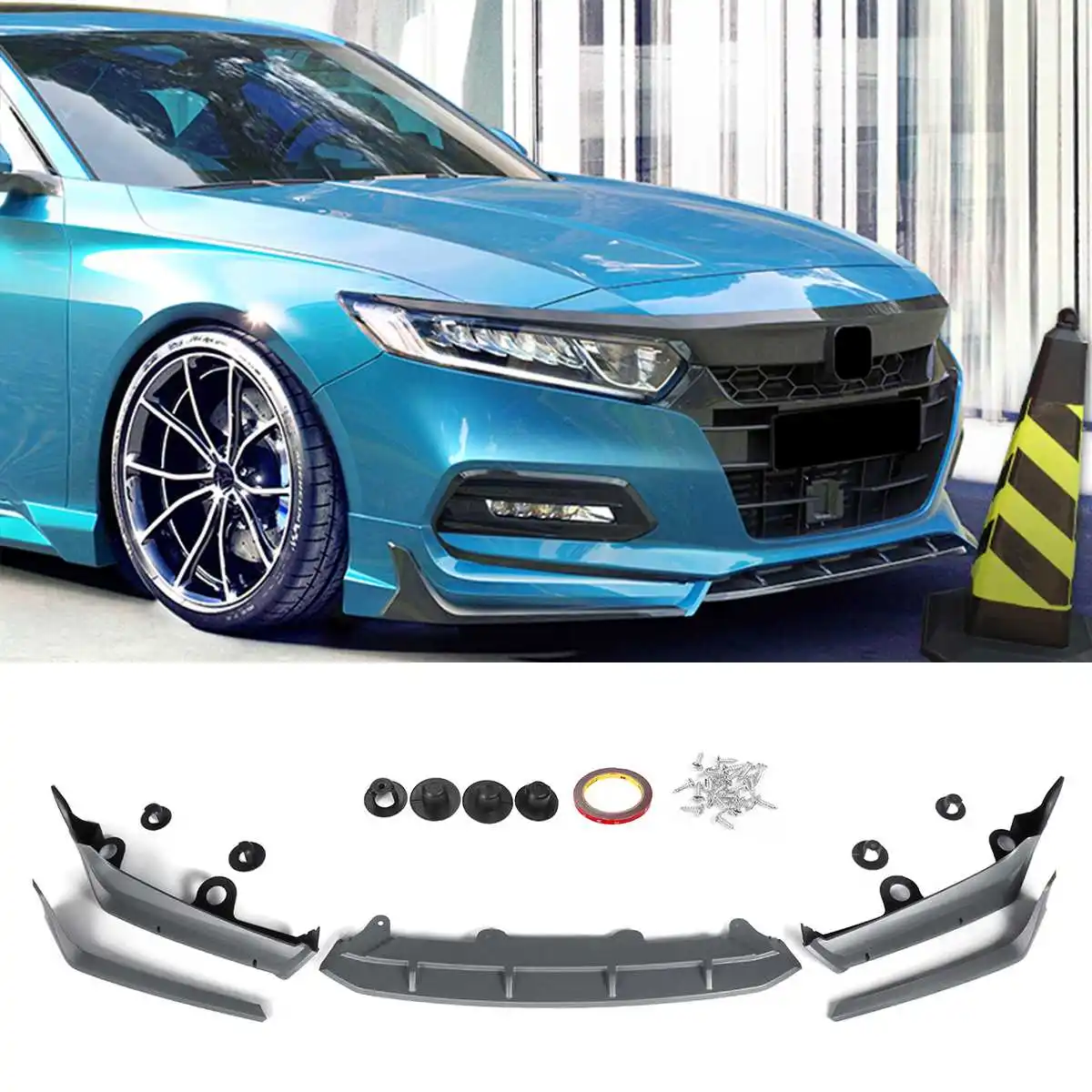 

ABS Front Bumper Lip Body Kit Spoiler Splitters Fits For Honda Accord 4Dr Model 2018-2020 Only Car Modification