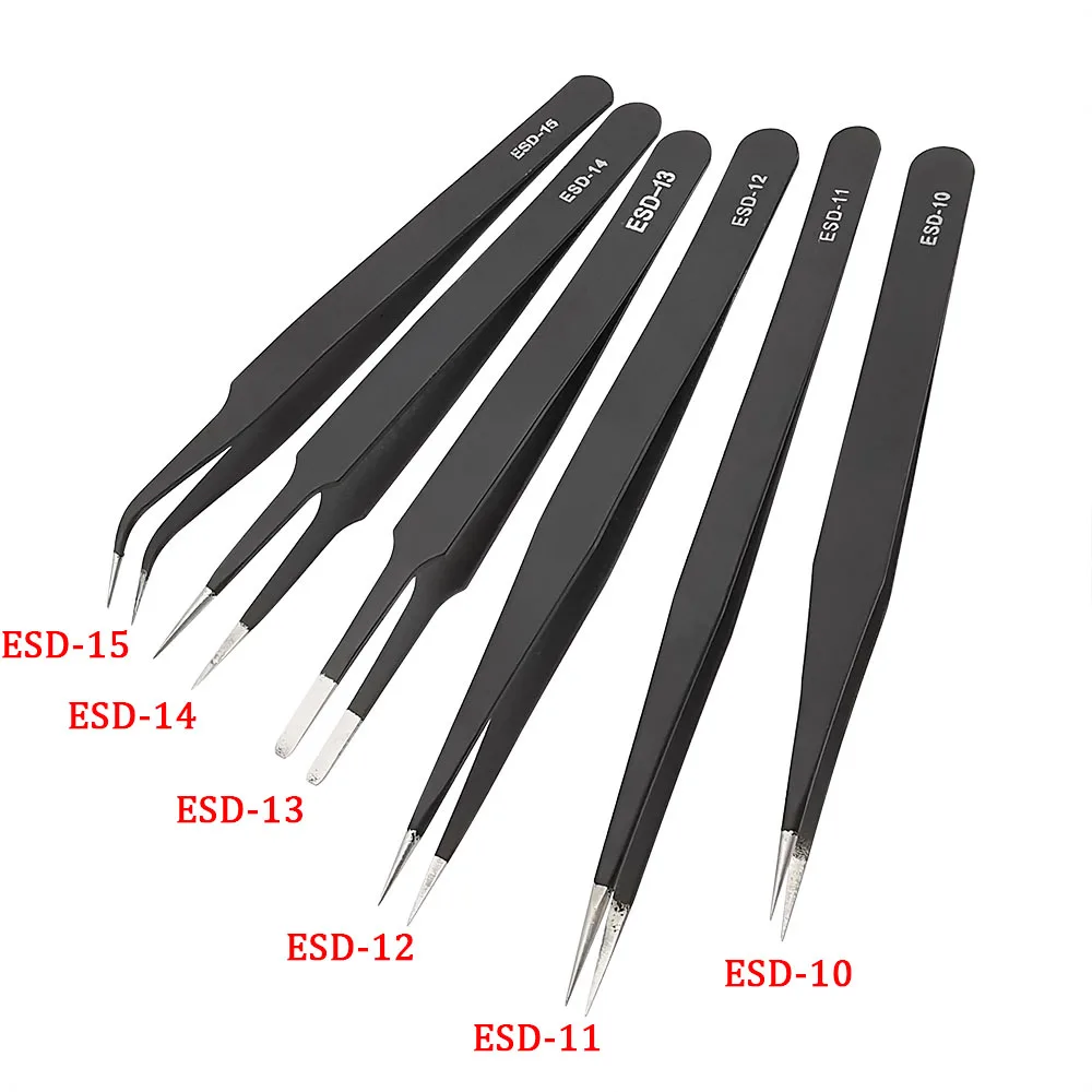 

1Pcs Anti-static ESD Tweezers Repair Tools Stainless Steel Tweezer Maintenance Tool Industrial Precision Curved Straight Tweezer