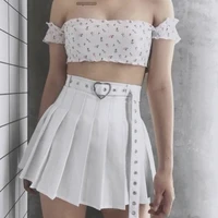 2021 summer women college style girl cheerleader mini skirts female harajuku heart buckle casual kawaii pleated skirt with belt