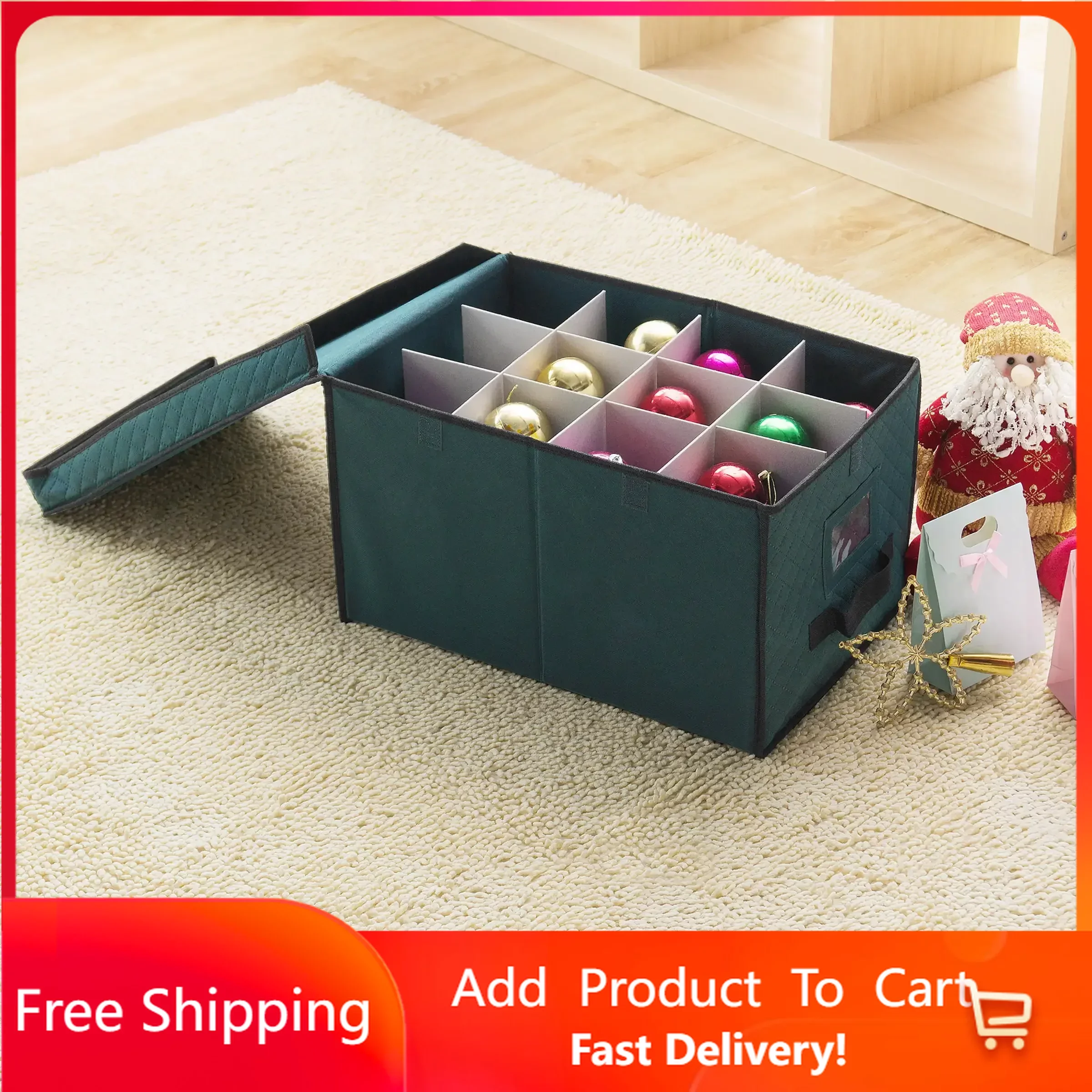 

Elf Stor Green Christmas Ornament Storage Chest Holds 24 Balls w/ 4" Dividers Rapid Transit