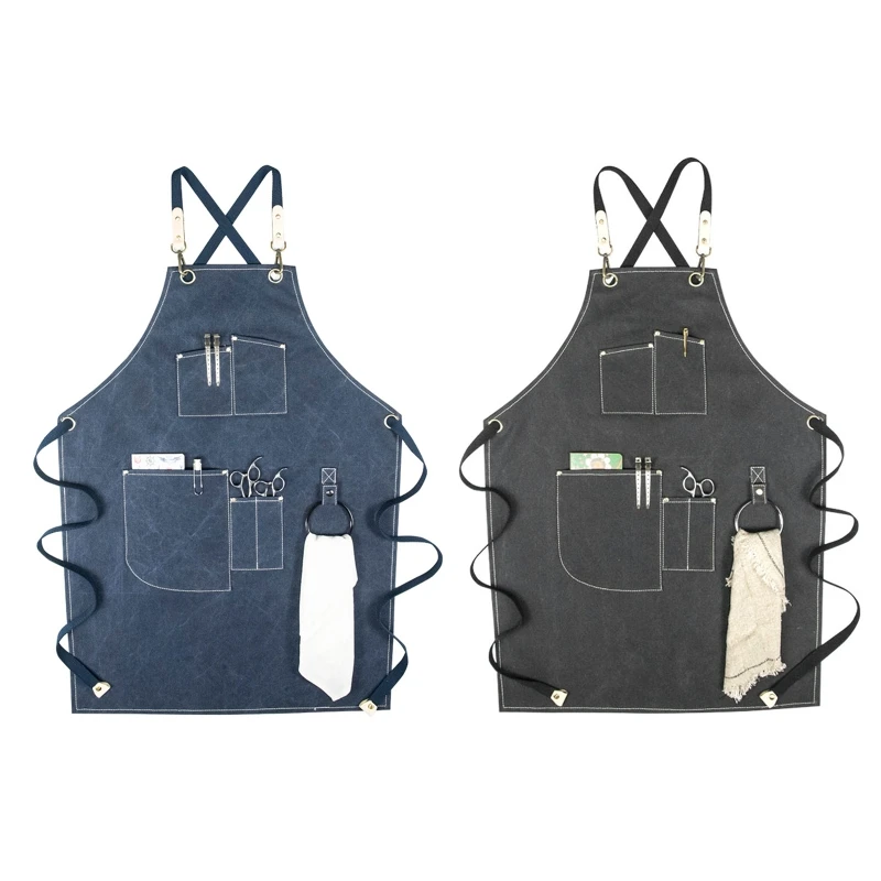 

Фартук шеф-повара Хлопковый холщовый фартук для перекрестной спины Регулируемый фартук с кулинарным нагрудником для выпечки с и