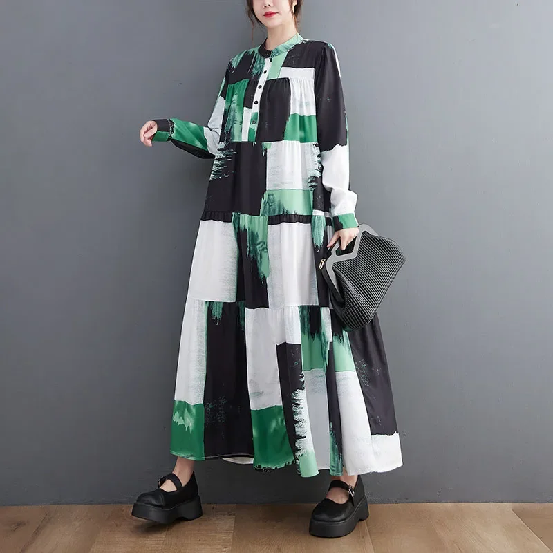 Оранжево-зеленые многослойные платья с длинным рукавом стильное платье-рубашка