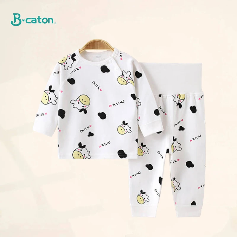 Children Spring Autumn Underwear Set Cartoon Print Cotton Kids Sleepwear Set Infant Baby High Waist Pant Pajama Sets for 6M-3Y