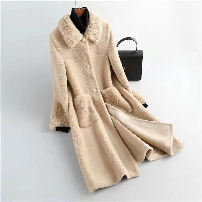 Winter Fur Coat Female 2023 Long Sheep Shearling Jackets Women Wool Casual Coats Single Breasted Jaqueta Feminina X839