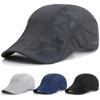 mens thin quick drying beret flat cap summers casual shade mesh fashion mesh cap adjustable outdoor breathable adult peaked cap