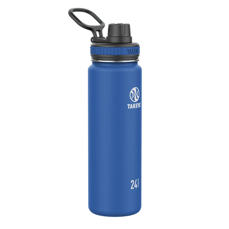 

24 oz Navy and Black Double Wall Vacuum Insulated Stainless Steel Water Bottle with Wide Mouth and Flip-Top Lid Personalized gif