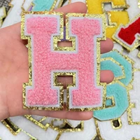 8cm pink chenille letters patches iron on towel embroidered felt alphabet glitter sequins heat adhesive applique diy accessories