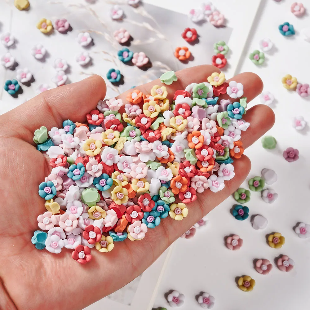 

100pcs/Pack 8mm 3D Resin Petal Flowers Ceramics Flower Azure Stones Arylic Nail Art Rhinestone Gems Decorations Flower Tips