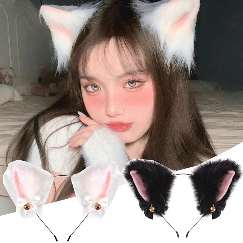 

Lolita Cat Ears Headband for Girls Anime Dance Party Costume Plush Wolf Fox Ears Hairband Kawaii Hair Accessories