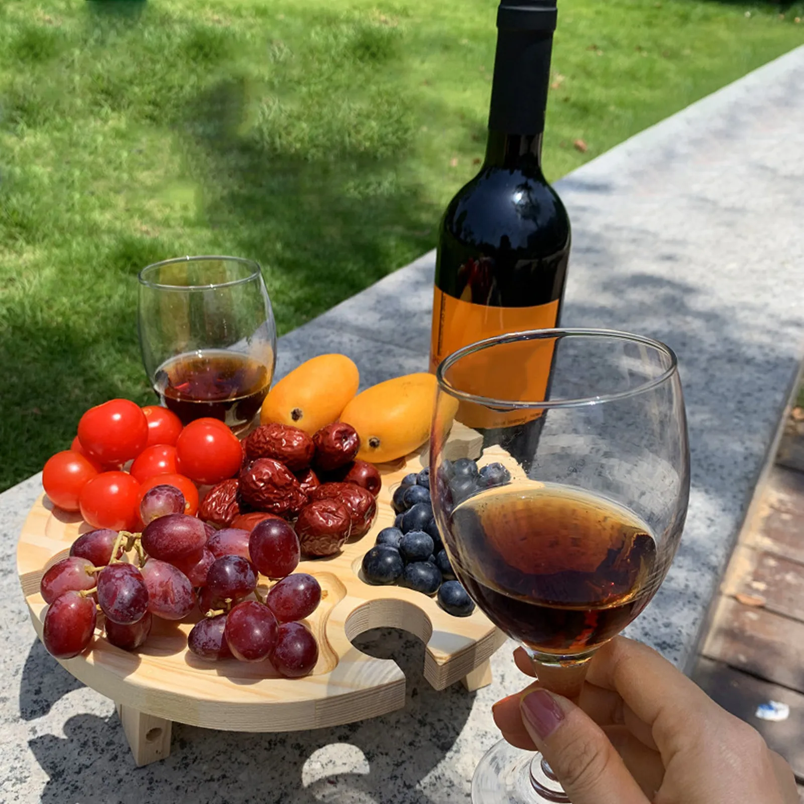 

Portable Wine Picnic Table Foldable Mini Snack Table Portable Table With Wine Glass Holder Tray For Concerts At Park Beach Ideal