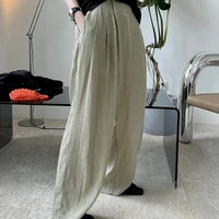 new 2021 summer korean version of the lazy folds vertical texture inclined placket casual loose wide leg loose thin cool pants