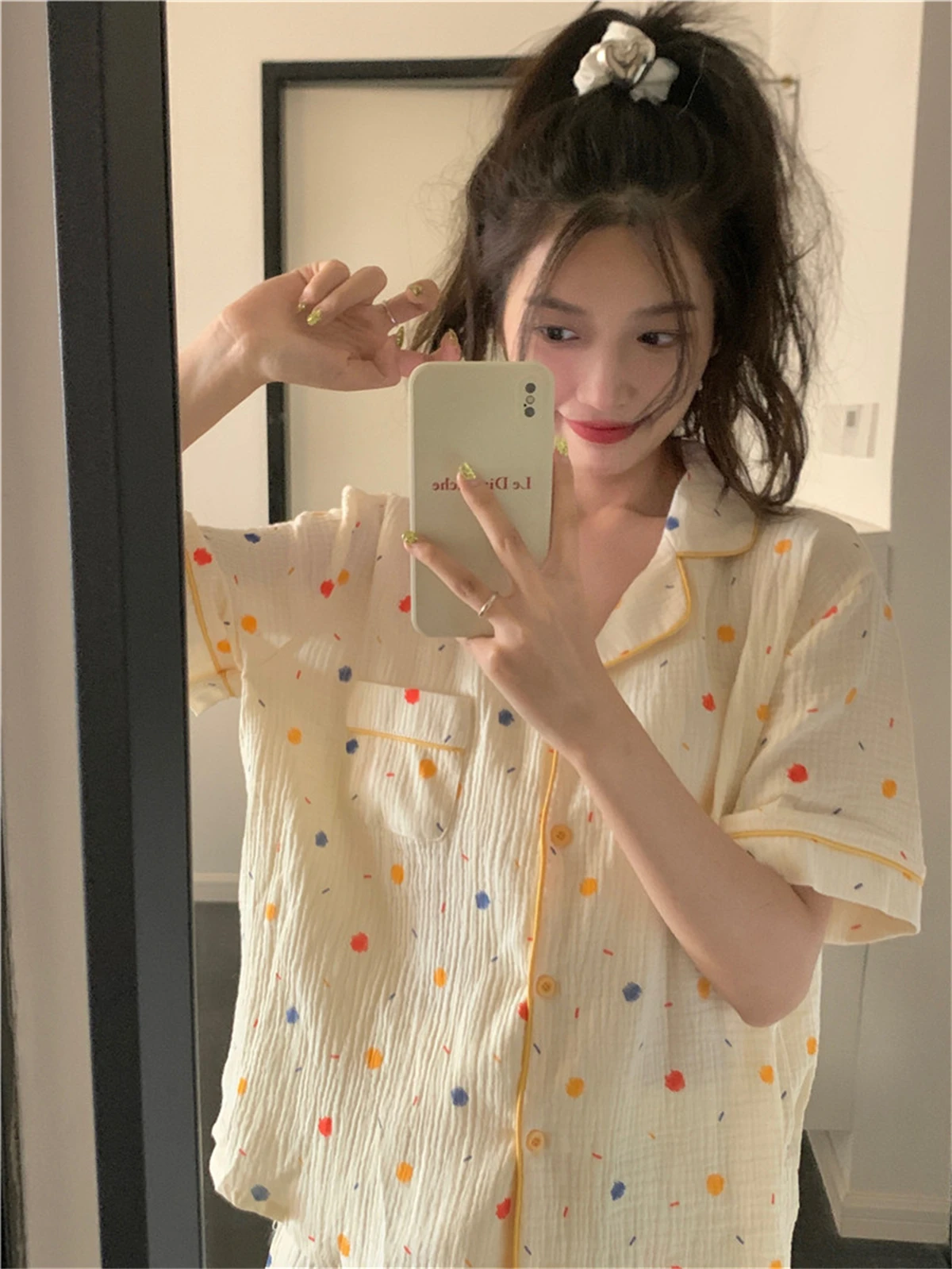 2023 New Girl Style Small Fresh Short-Sleeved Trousers Home Clothes Pajama Suit Women's Home Clothes Two-Piece Set