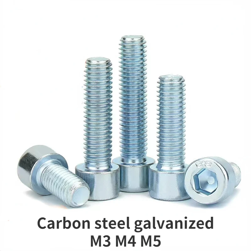 

100Pcs M3 M4 M5 Galvanized hexagon socket Screws high strength Cylindrical head screws Cup head bolts Length=6mm-14mm