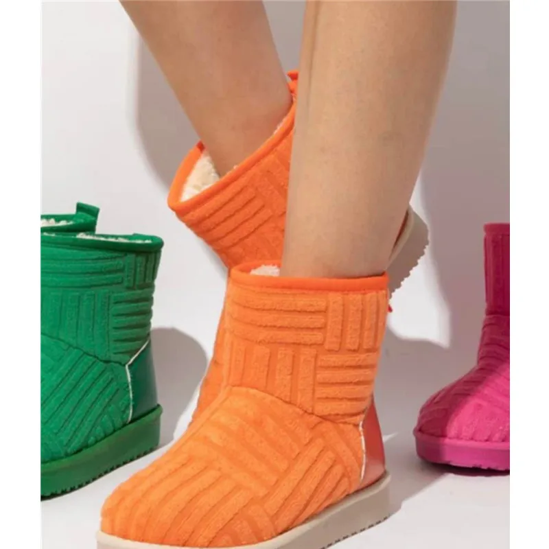 2022 Winter New Thick Bottom Plus Velvet Thick Snow Boots Women's Fashion Large Size 43 Warm Towel Short Boots Cotton Shoes