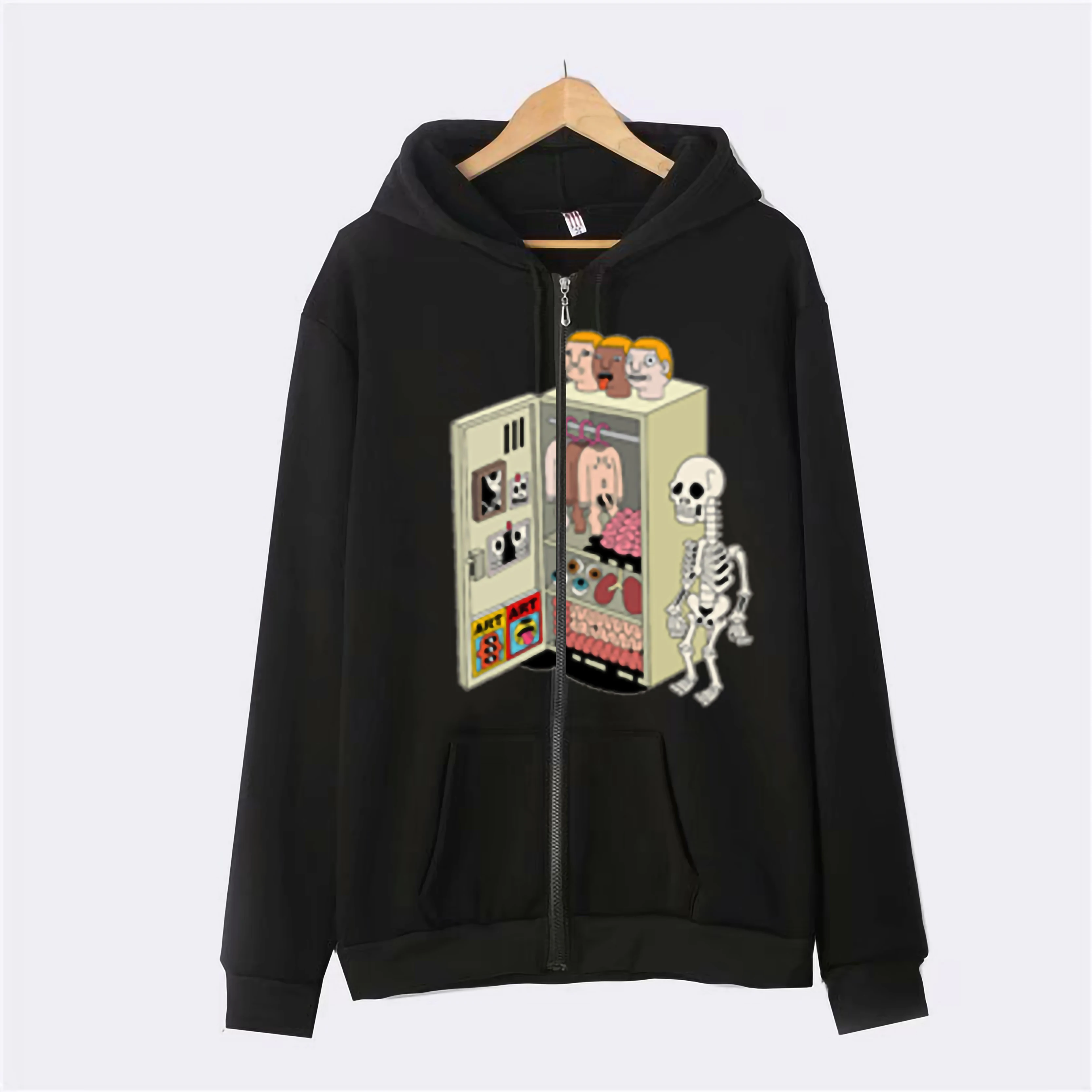 

Sweater Casual Skull Print Hoodie Harajuku Zip Cardigan Top Fashion Mid Length Unisex Retro Street Top