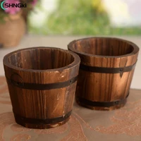 1pc new primaries small wooden ornamental rustic small barrel flower pot flower basket flower bowyer for wedding home decoration