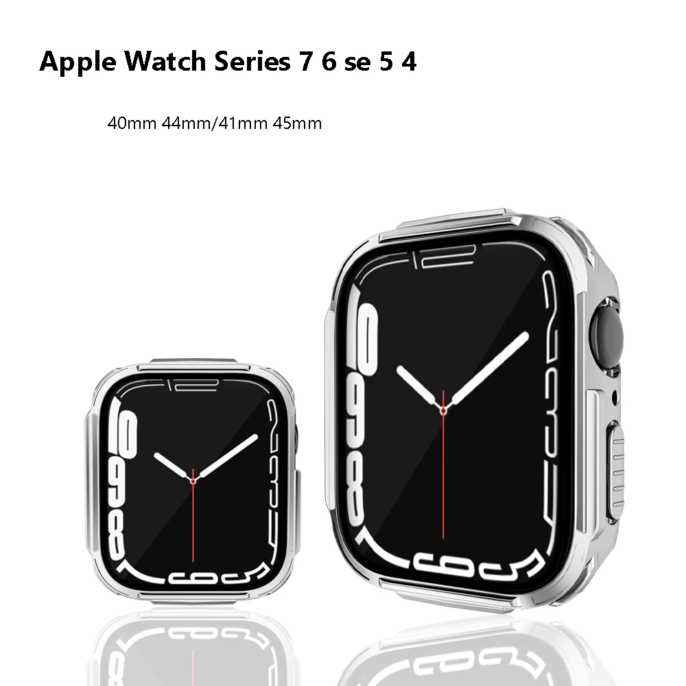 

Чехол для часов Apple Watch 45 мм 41 мм 44 мм 40 мм, жесткий защитный чехол-бампер из поликарбоната, чехол с рамкой для iwatch series 7 se 6 5 4, стеклянная пленка
