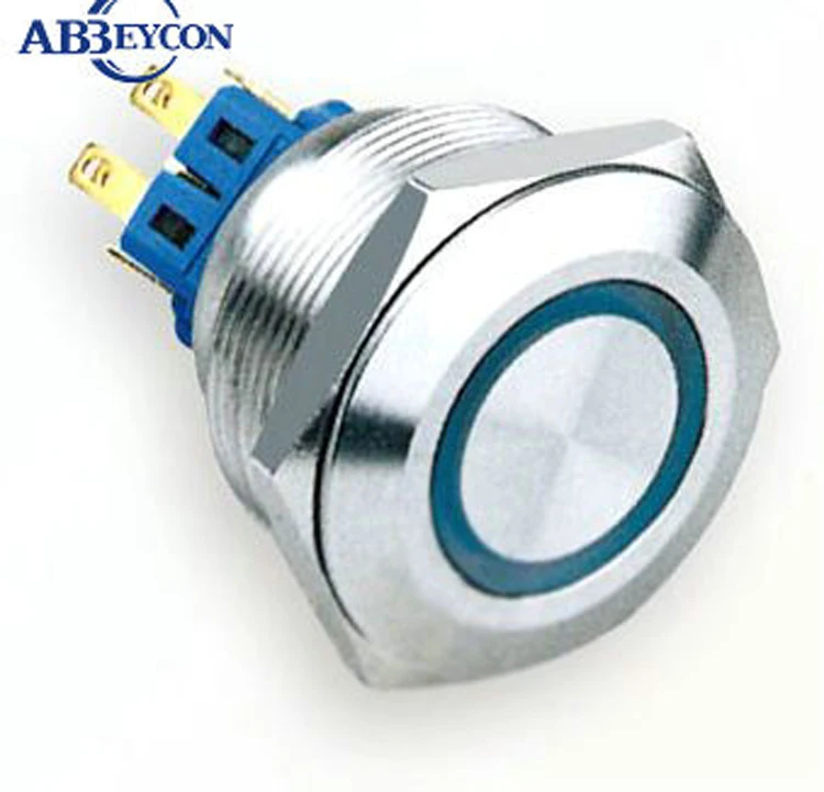

5pcs/Lot 28mm 1NO1NC Push Button Switch Momentary 12VDC blue ring LED illuminated switch 6pins angel eye light stainless switch