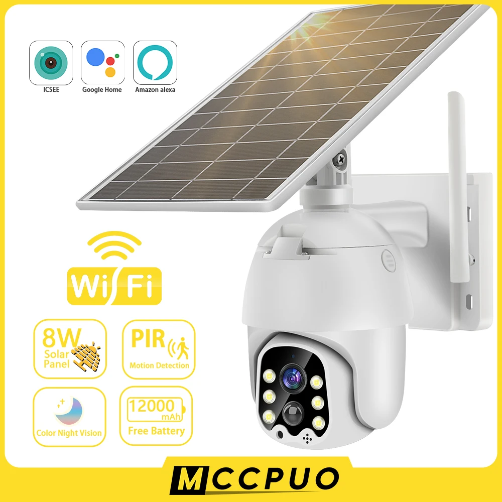 

Mccpuo 5MP WIFI Solar PTZ Camera Built-in Battery PIR Human Detection Outdoor Security CCTV Surveillance IP Camera iCsee PRO