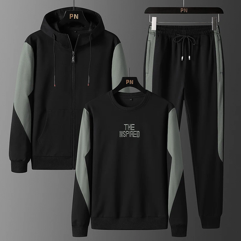 

Men 3Pieces/Set Sportsuit New Thermal Hoodies Sets Tracksuit Gym Sportswear Jacket+Jogger Pants +Sweater Plus Size 6XL