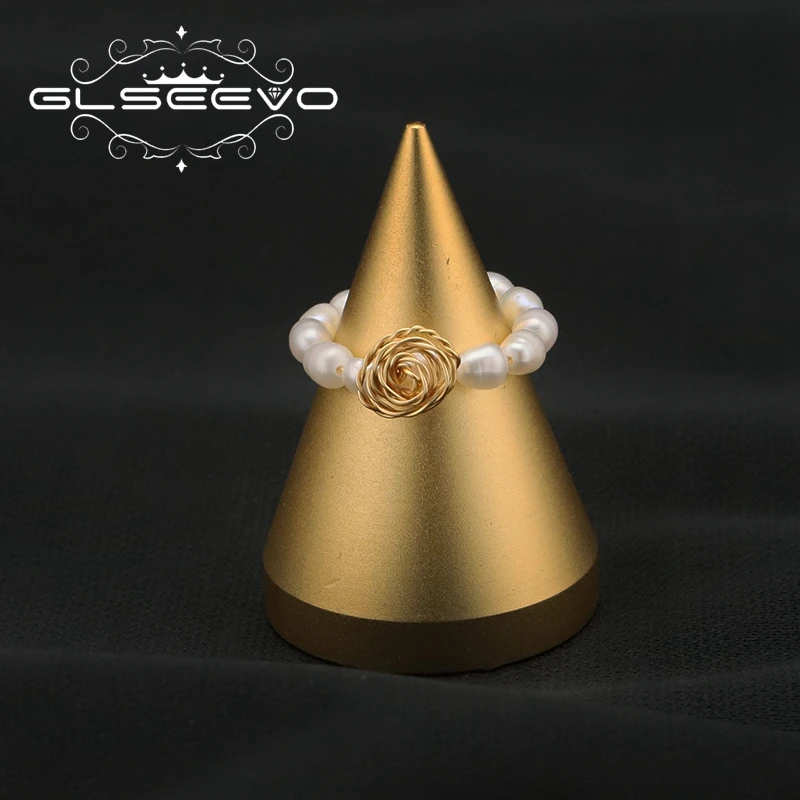 

GLSEEVO Natural Freshwater White Pearls Winding Ring For Woman 2022 Korea New Design Minimalism Personality Fine Jewelry