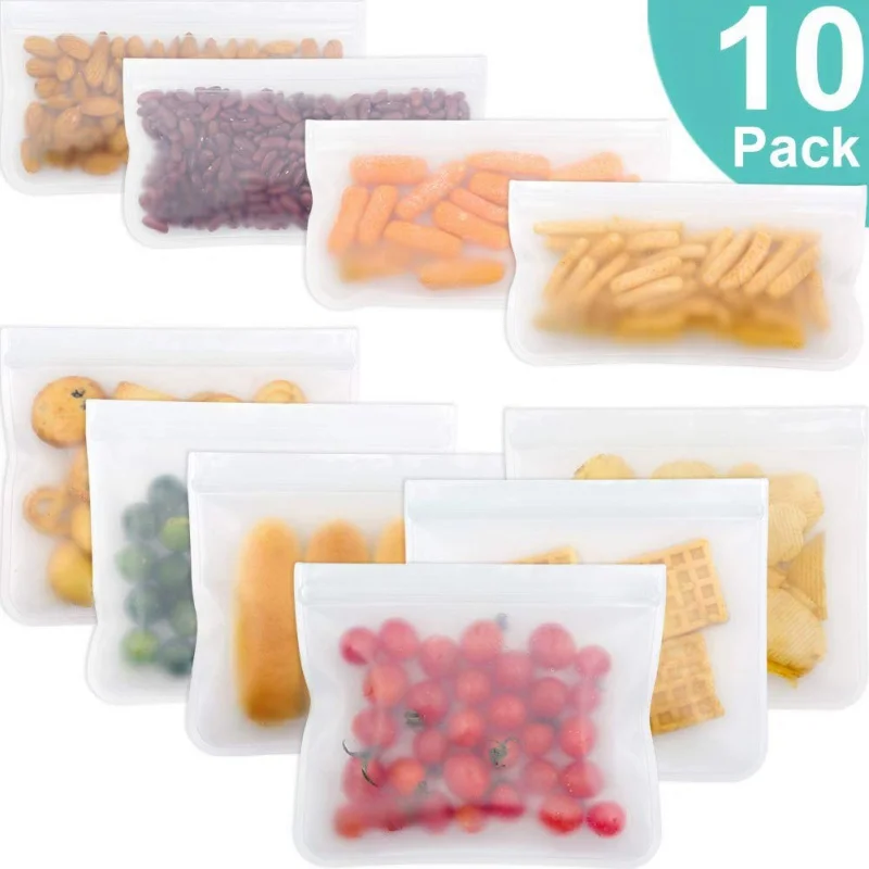 10PCS Reusable Ziplock Bag Silicone Food Storage Bag Leakproof Containers Fresh Bag Vegetable Fridge Organizer Bags