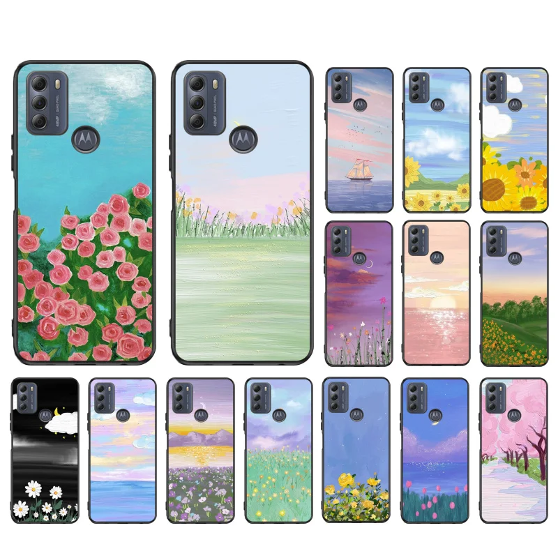 

Hand Painted Flower Phone Case for Motorola Moto E32 E20 E40 G22 G52 G20 G30 G100 G60 G50 G10 GPure GStylus G9 One Action Macro