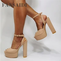 fansaidi fashion summer femmes apricot platform chunky heels sandales waterproof block heels consice 40 41 42 43 44 45 46 47