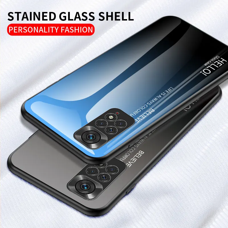 

For Xiaomi Redmi K50Pro Case Gradient Luxury Gradient Tempered Glass Cover For POCO X3NFC X4Pro M4Pro F3 MIX4 MIX3 Case