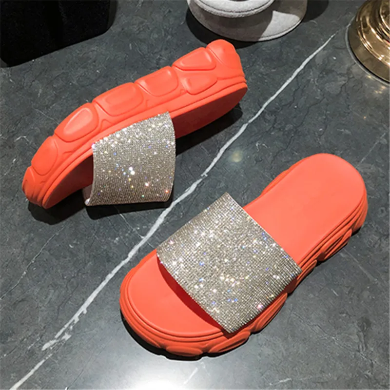 

Босоножки женские на платформе, дизайнерские шлепанцы с кристаллами, обувь для улицы, плоская подошва, лето