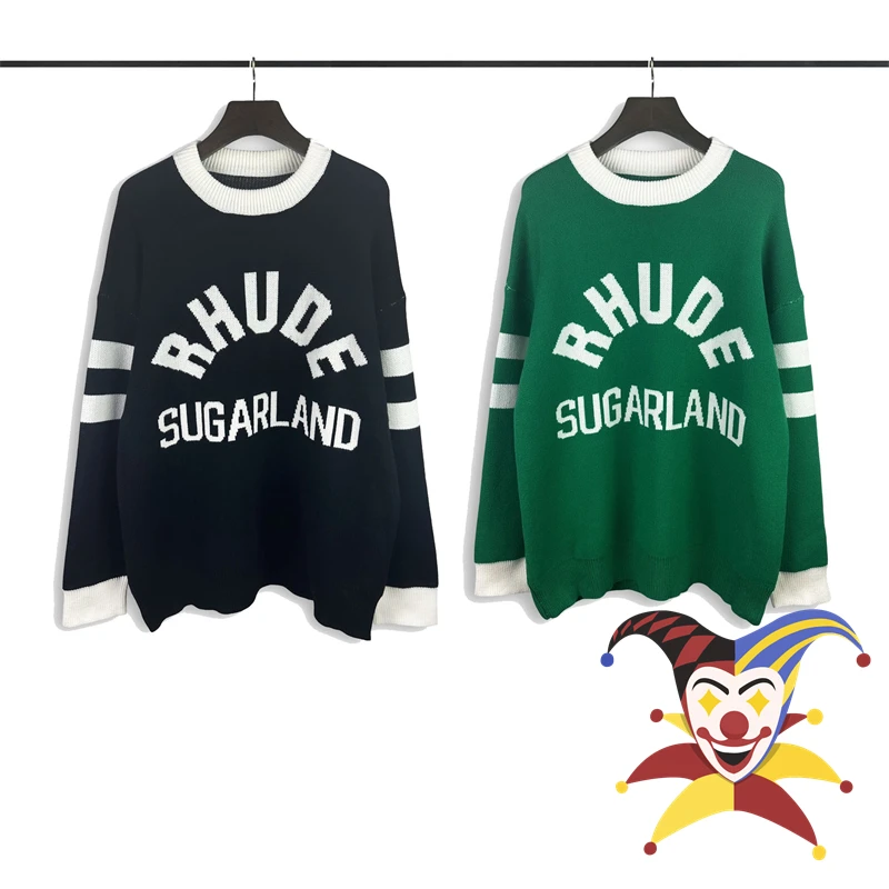 

Зеленый черный Жаккардовый свитер ревеня для мужчин и женщин