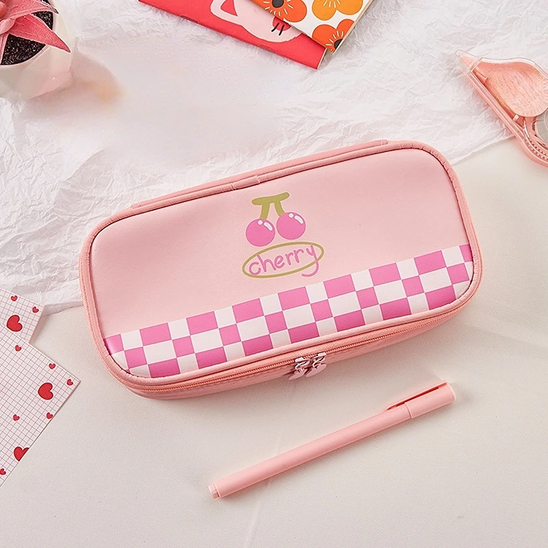 

Double Layer Large Capacity Pencil Bag Pu Soft Stationery Holder Box Kawaii Bag Zipper Pencil Pouch Student School Supplies