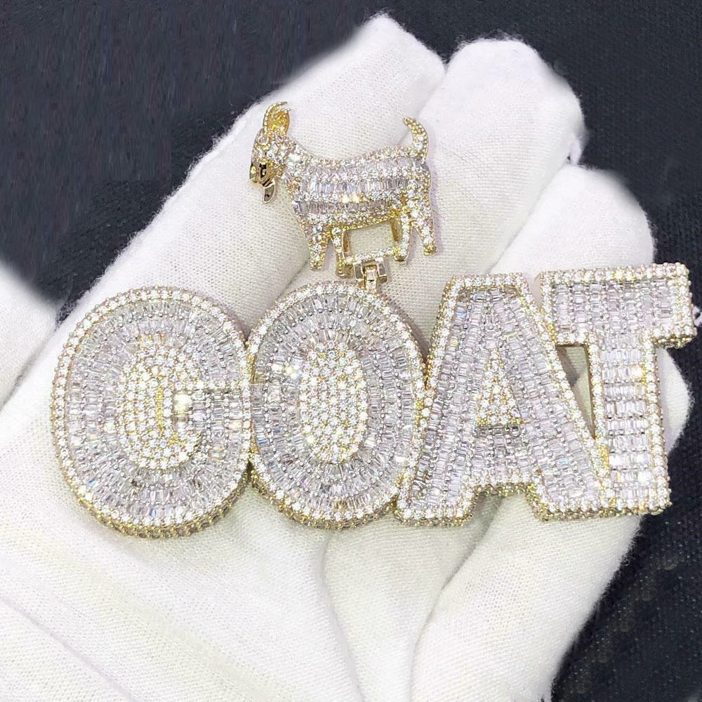 

2022 Drop Ship New Design Letter Goat Pendant with Cz Paved Gold Silver Plated Hip Hop Jewelry for Boyfriend Men Party GIft